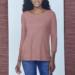 Kirkland Signature Women's XS 3/4 Sleeve Boatneck Tee Pink e0678